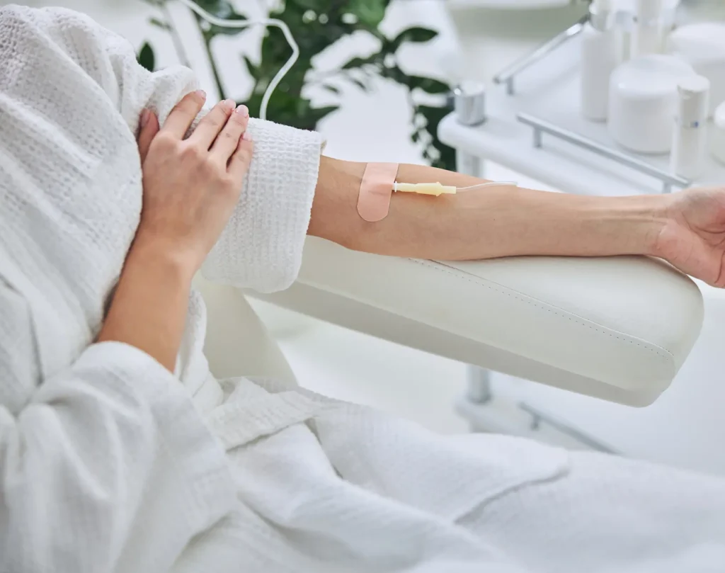 Patient receiving a supervised ketamine IV infusion for depression treatment