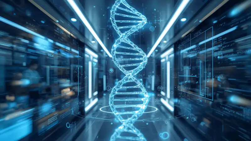 Conceptual illustration of DNA and cellular aging processes involved in biological aging