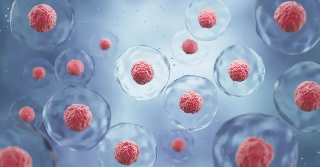 3D illustration of stem cells showing cellular regeneration and repair in regenerative medicine